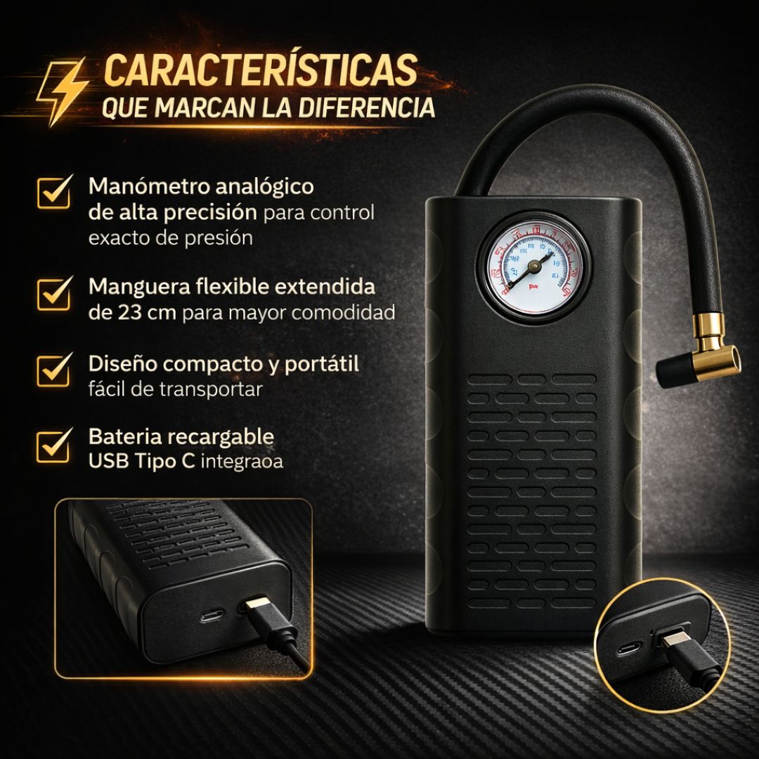 Inflador Compresor Aire Auto Portátil