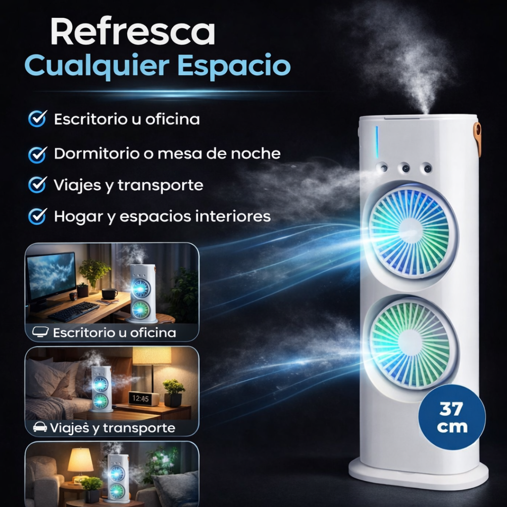 Doble Ventilador Aire Frío Humidificador