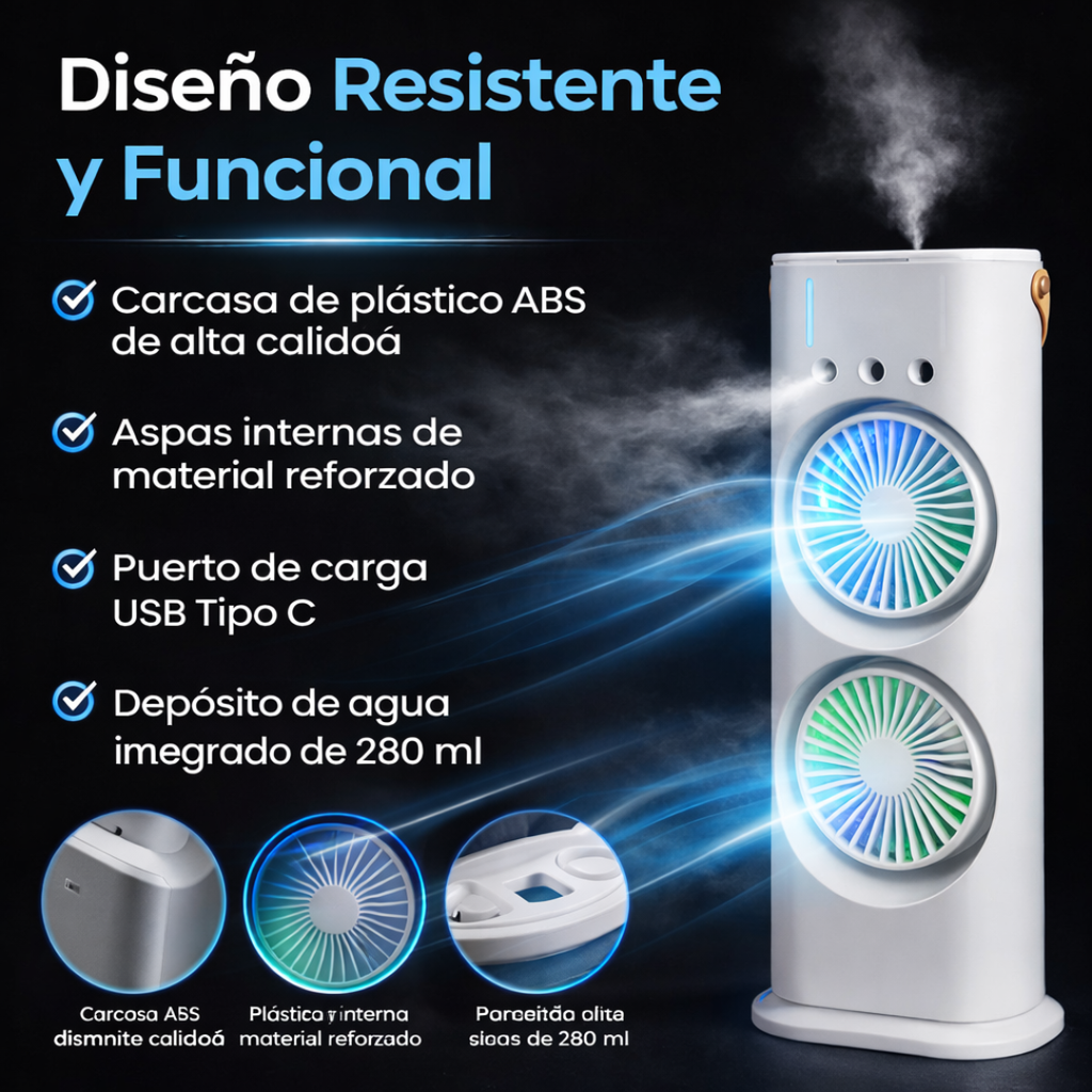 Doble Ventilador Aire Frío Humidificador